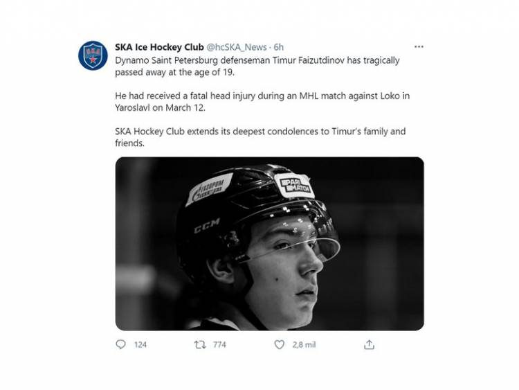 Tragedia en el hockey sobre hielo: murió un jugador de 19 años tras recibir un golpe en la cabeza